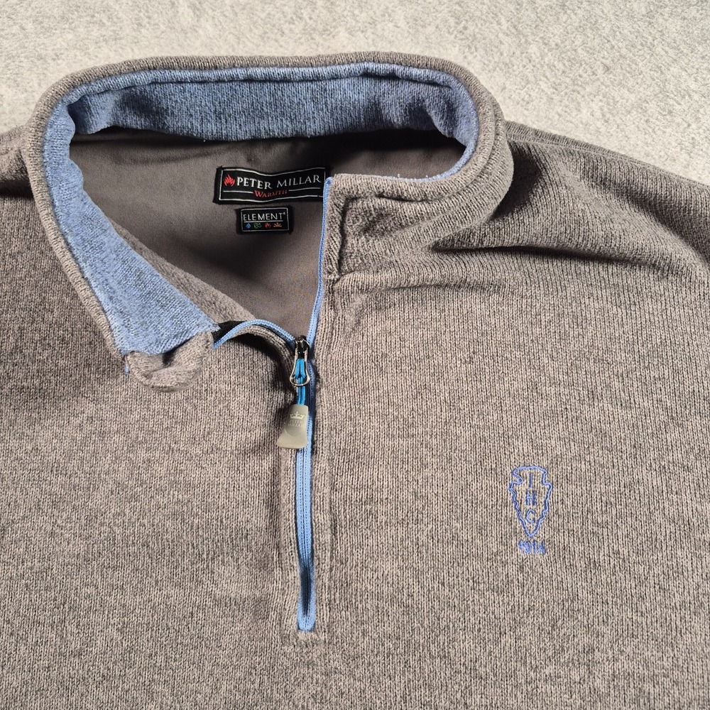 Peter Millar Pullover Sweater Men's Large Grey 1/4‎ Zip Golf E4  Element